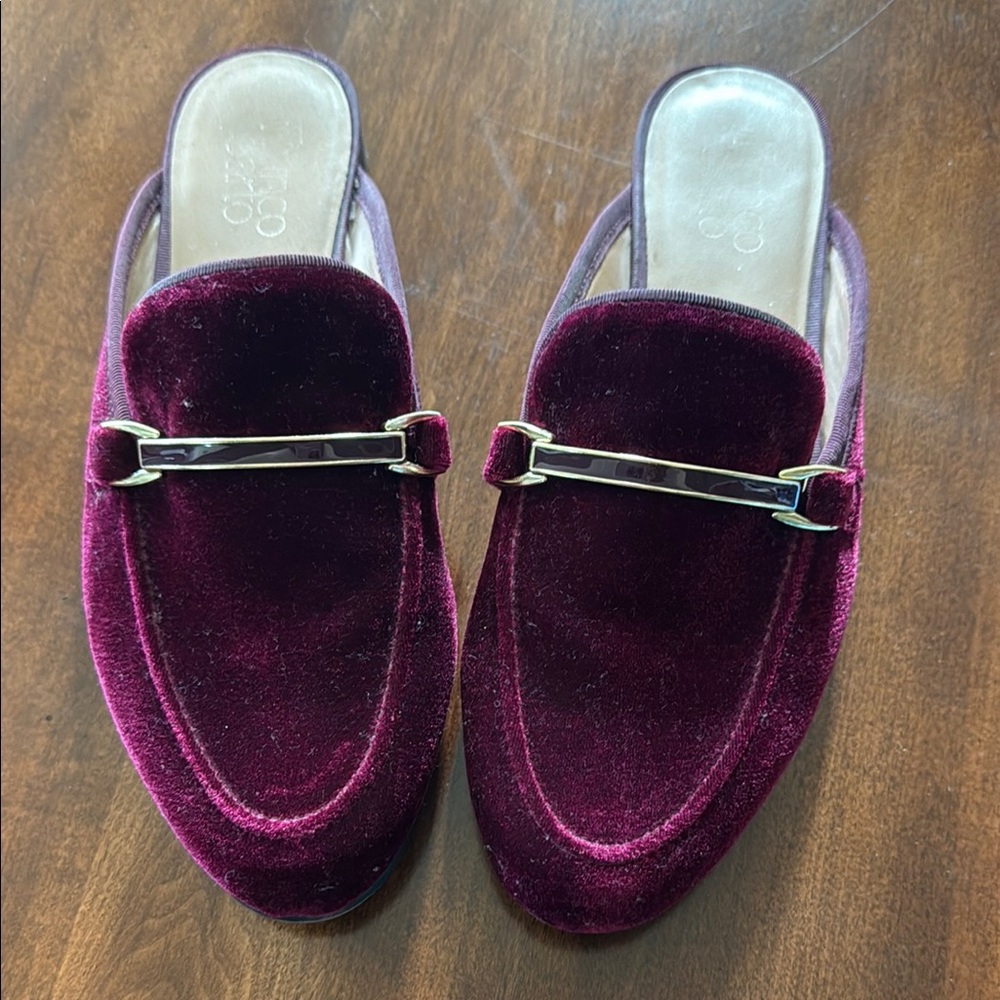 Franco Sarto Purple Velvet Mules with Silver Accent